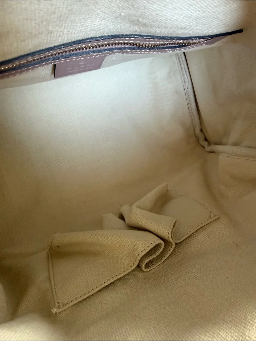 Gucci Beige GG Canvas Satchel with Pink Trim and Blue-Green Stripe